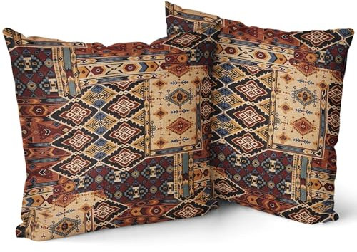 Kissenbezüge, Boho-Blumenteppich, orientalischer Teppich, Vintage-Stil, Vintage-Stil, 45,7 x 45,7 cm, Braun, Blau, Rot, 2 Stück, antiker Wandteppich, rustikaler Retro, Überwurfkissen für Kissen, Sofa,