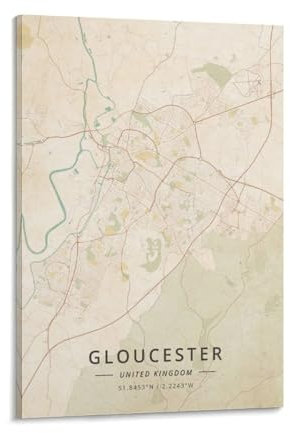 LZTEN Gloucester Poster mit Karte des Vereinigten Königreichs, Vintage-Druck, Posterdruck für Teenager, Jungen, Zimmer, Wandkunst, Leinwand, Gemälde, Druckrahmen, 60 x 90 cm