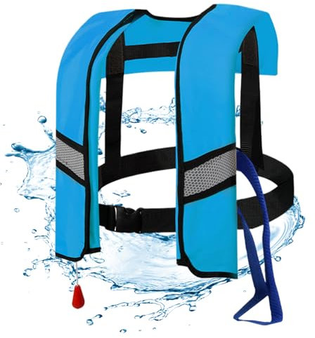 Automatische aufblasbare Rettungsjacke, 150n Nylon einstellbare Schnalle -Schwimmweste mit reflektierenden Streifen und Pfeifen zusätzlicher Röhrchen tragbarer Wassersport -Auftriebshilfe für Er