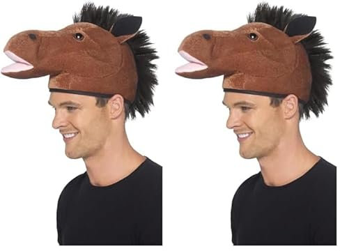 Smiffys Pferd-Mütze, Braun, mit Mähne (Packung mit 2)