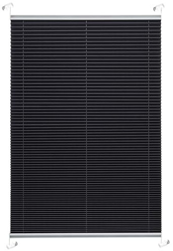 Brillant® Premium Plissee ohne Bohren zum Kleben, Plisseerollo mit Aluminium-Klebeleiste | Sonnenschutz & Sichtschutz für Fenster & Balkontür | Schwarz | 40x130 cm (BxH)