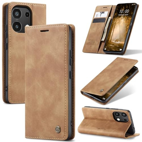 Azororo Coque pour Redmi Note 13 4G Premium Housse Cuir Protection Pochette Rabat Portefeuille Flip Case Porte Magnétique Coque Étui pour Redmi Note 13 4G, Brun