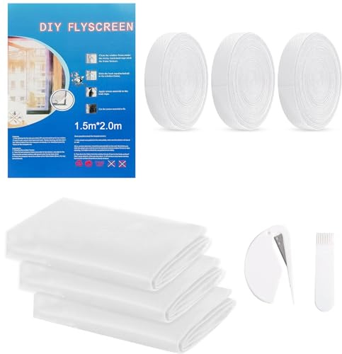 Moustiquaire Fenetre Sans Percage, Filet Anti-Insectes avec Bande Auto-Agrippante, Moustiquaire Adhésive pour Fenêtre, Moustiquaire Recoupable, Anti Mouche Moustiques (Blanc, 150 x 200 cm | 3 Pièces)