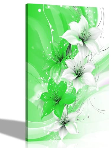 Artley Prints - Abstract Green Lily Flowers Canvas Prints Modern Home Conservatory Wall Art Pictures Ready to Hang 60 x 40cm (24 x 16 inches) A2