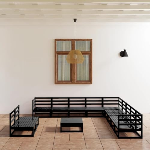 Qnhdfrt Garten Lounge Set Schwarz aus Massivholz Kiefer 70 x 70 x 67 cm mit Tisch Robustes Paletten Design für Balkon Terrasse und Garten