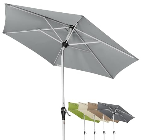 Doppler Parasol Active Auto Tilt Ø 210 cm – Manivelle avec inclinaison automatique, pliable, protection UV SPF 50+, polyester résistant aux intempéries, armature en acier robuste couleur argent