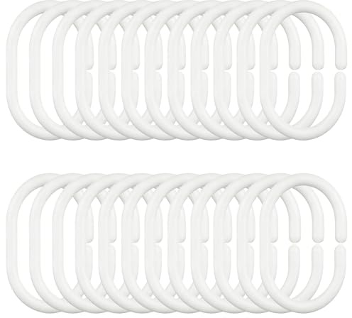 DDUP 24 Pack Never Rust Plastic Shower Curtain Rings, Silent Glide C-Shape Hooks, Easy Snap-On Installation for Bathroom Rods, Rust-Proof & Durable (White/24 Pack)