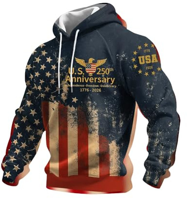 Herren Kapuzenpullover zum 250. Jahrestag mit Aufdruck der USA zum 250. Jahrestag, Patriotische Flagge, ocean, S