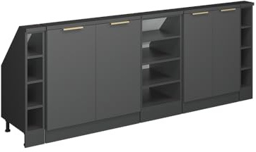 Vicco Dachschrägenschrank-Set Rion, Anthrazit-Gold/Anthrazit | B210 x T46 cm, 5er Set, platzsparend für Dachschrägen