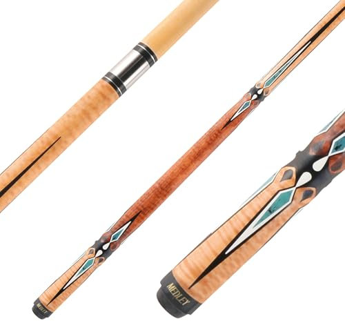 Winsport Medley Billardqueue, aus kanadischem Ahornholz, super Spieleigenschaften, mit aufwändigen Edelholzdekoren, Poolbillard Cue, 13 mm Profi Klebeleder, 2-TLG. 147cm