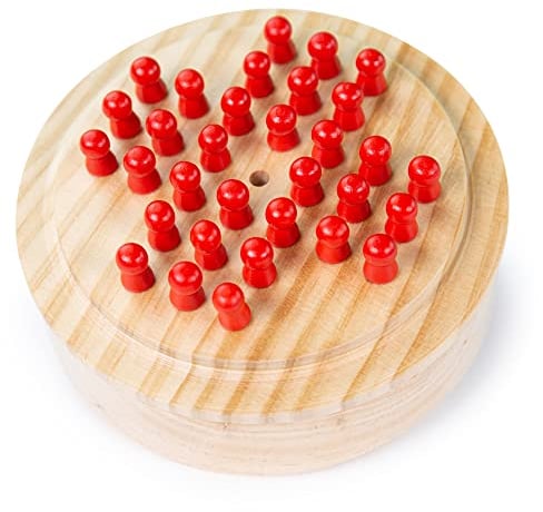 Bigjigs Toys Mini Solitaire Game - 32 Piece Solitaire Board Game with Wooden Pegs