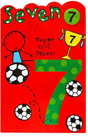 UK Greetings Geburtstagskarte zum 7. Geburtstag, für Ihn, Jungen, Männer, Fußball-Design, mit Abzeichen und Umschlag, 143 x 216 mm