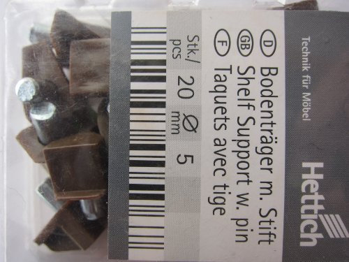 Hettich Bodenträger mit Stift, ø 5 mm, Kunststoff braun/Metall, 20 Stück, 9115201