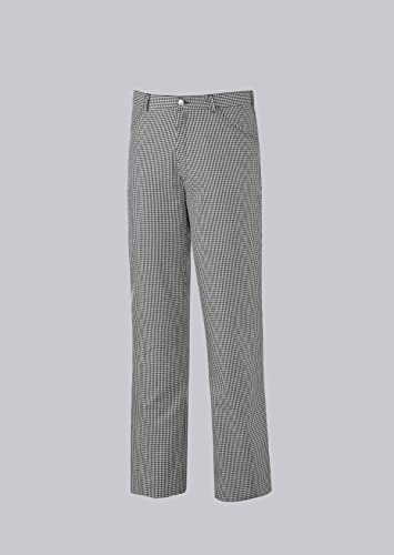 BP 1643-801-33-Sn Unisex-Hose, Jeans-Stil mit verstellbarem Gummizug hinten, 215,00 g/m² Stoffmischung, schwarz-weißes Karomuster, Sn