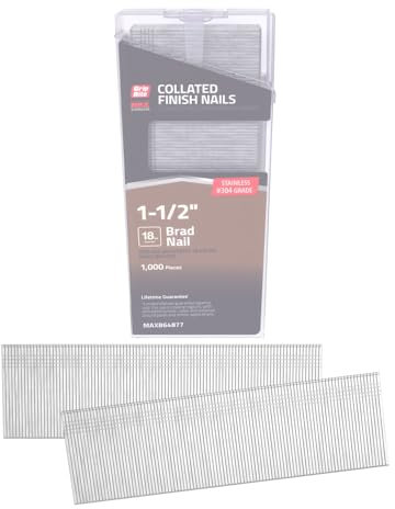 Grip Rite Prime Guard MAXB64877 18-Gauge 304-Stainless Steel Brad Nails in Belt-Clip Box (Pack of 1000), 1-1/2