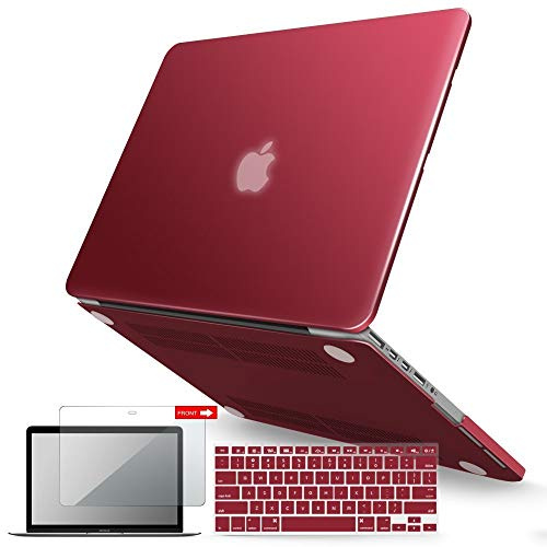 iBenzer MacBook Pro 15 pulgadas Estuche Soft Touch Estuche rígido Cubierta de teclado Cubierta de teclado Protector de pantalla para MacBook Pro 15 con pantalla Retina A1398, rojo vino