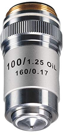 Bresser Objektiv - 5941300 - ACR-100x achromatisch (Öl, Mikroskop) | Numerische Apertur 1,25, parfokale Länge 45 mm, Deckglaskorrektur 0,17 mm, Präparatschutz, nur mit Immersionsöl