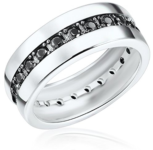 Rafaela Donata Damen-Ring 925 Sterling Silber Zirkonia schwarz - Moderner Silberring in Memoire-Form mit Steinen