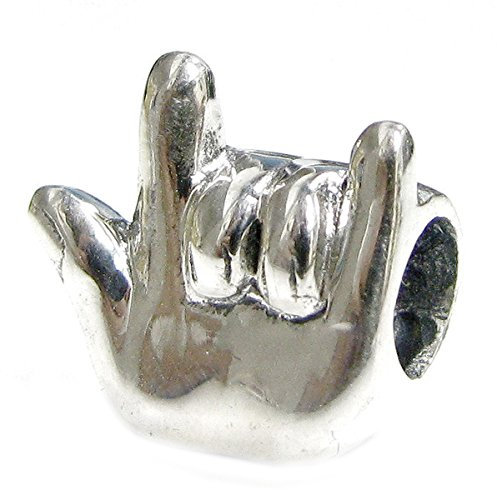 Queenberry Sterling Silver I Love You Hand Sign European Style Bead Charm