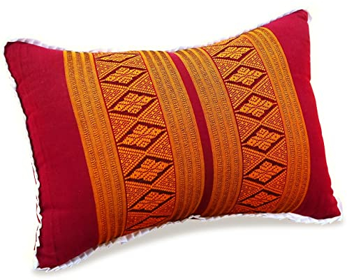 livasia Sofakissen Dekokissen - 22x33x13cm - Nackenkissen, Sofapolster mit Muster, Reisekissen mit Kapok, Kissen Armlehne Palettenmöbel, Garten und Balkon, handgefertigt (Rot/Gelb)