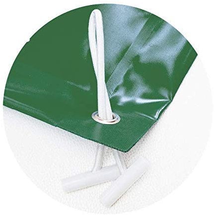 Copertura per piscina invernale da 13 x 7 metri (in una piscina di 12 x 6 metri il telo coprirebbe 50 cm su tutto il perimetro della piscina). Colore verde (esterno)/verde (interno).
