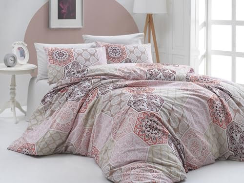 KESTEX Bettwäsche Renforce Orient 100% Baumwolle (135 x 200 cm, Rot Braun)