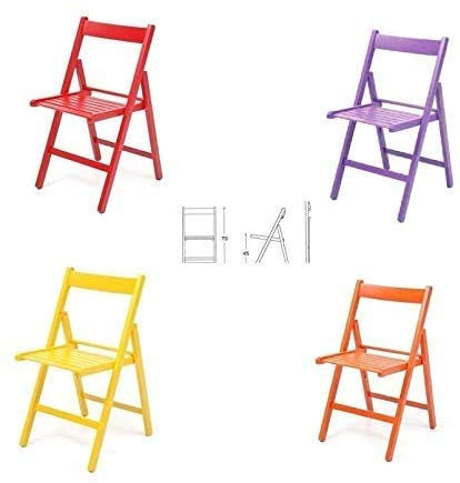 buiani 4 bunte Stühle aus lackiertem Holz, zusammenklappbar (rot, lila, gelb, orange)