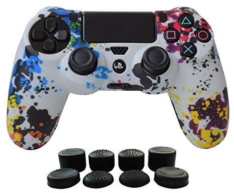 Hikfly Silikon mit Gummi-Öl-Gel-Controller Deckel Hautschutz Fall Faceplates Kits für Sony Playstation 4 PS4 / PS4 Slim / PS4 Pro Controller (1x Controller Abdeckung mit 8 x Joystic Caps)(Weiß Farbe)