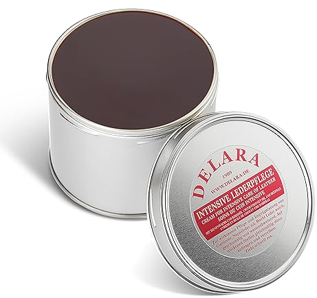DELARA Entretien intensif du Cuir, Couleur: Marron, 500 ML - Imprègne et protège Le Cuir très efficacement, Nouvelle Formule à Base d'huile de Coco et Cire d'abeille de Haute qualité