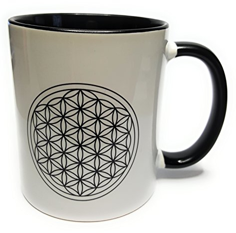 Dreamlife Tasse à café/thé Fleur de vie noire avec carte cadeau, 330 ml