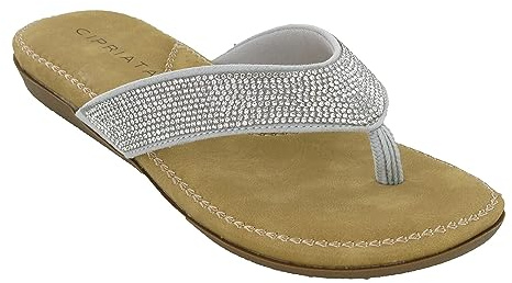 Cipriata Ladies Diamante Soft Comfy Toe Post Sandals (4, Silver)