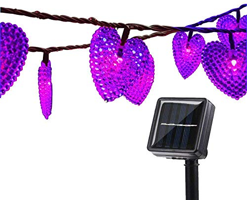 Solar Lichtschlauch Lichterkette,SUAVER Wasserdicht 20ft 30LED Herzform Außenlichterkette Weihnachtsbeleuchtung Beleuchtung Für Party Garten Dekoration(Lila)