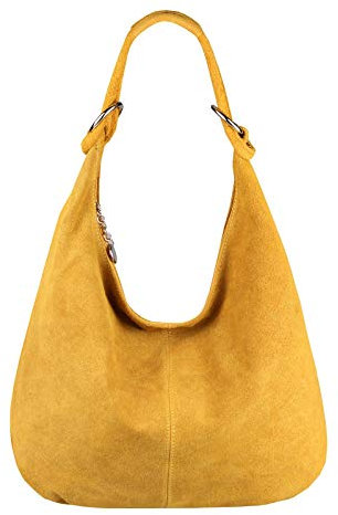 OBC Made in Italy Damen XXL Ledertasche Leder Wildleder Shopper Tasche Schultertasche Umhängetasche Hobo-Bag Beuteltasche (Gelb)