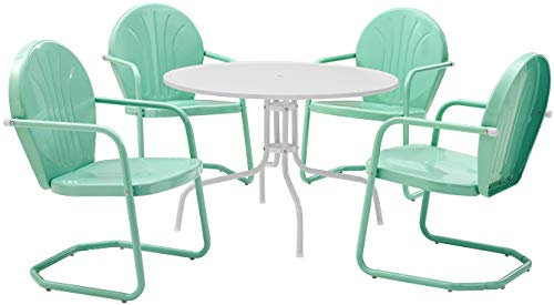 Crosley Furniture Griffith Retro Metall Outdoor Essgruppe 5-teilig mit 99.1 cm Tisch und 4 Stühlen, Aqua