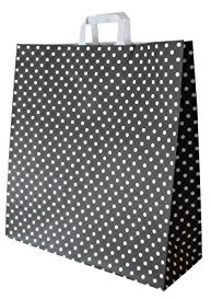 Papiertragetaschen mit Flachhenkel Punkte SCHWARZ - Verschiedene Größen und Mengen (45 + 17 x 47 cm, 50 Stück)