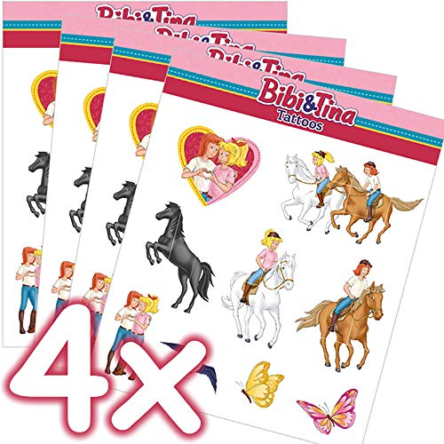 Mega-Tattoo-Set * BIBI & TINA * als Mitgebsel, Geschenk oder zum Spielen | 4 Bögen mit 36 Tattoos | Aufkleber Bilder Sticker Kinder Kindergeburtstag Geburtstag