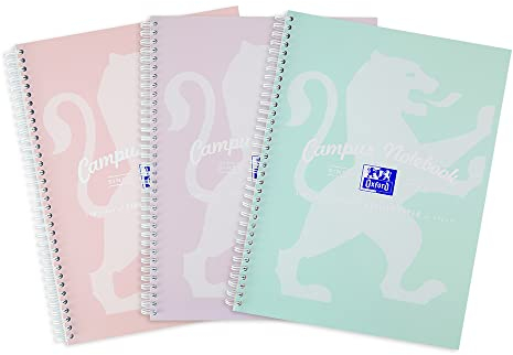 Oxford Campus Notizbuch, Spiralbindung, Pastellfarbe A4, 3-er Packung