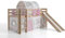 Vipack Spielbett Pino inkl. Rutsche mit Textilset Vorhang, Tunnel und 3 Taschen Birdy Kiefer massiv Natur