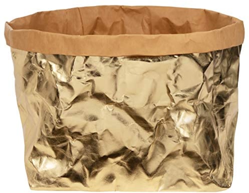ONVAYA® Aufbewahrungskorb Gold/grau | Krempelbox | Dekobox | Geschenkbox | Lederoptik | vegan | waschbar | Brotkorb | Badaufbewahrung (Gold | XXL)