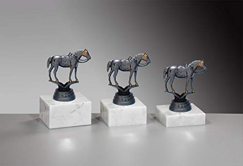 Henecka 🐴 Pferdesport Pokal Reitsport Trophäe Resinfigur Westernreiten Pferd Altsilber, Marmorsockel, mit Wunschgravur, wählbar in 3 Größen oder als 3er-Serie (Sockel 65 x 20 mm)