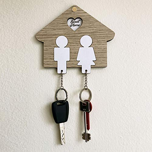 XGAGHB Schlüsselbrett aus Holz in Form eines Hauses. Schlüsselring. Schlüsselanhänger mit Wandhalterung. Perfekte Geschenkidee für Sie und Ihn (Holzfarbe – weiß)