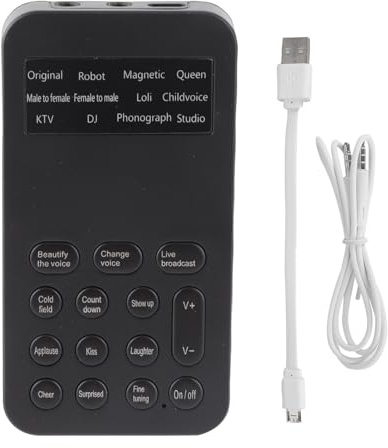 Mini Voice Changer Device, Handheld Voice Changer Sound Card with 8 Sound Effects/12 Voice Beautification/K Song Function, Portable Male to Female Sound Effects Machine for Mobile Phone, Computer