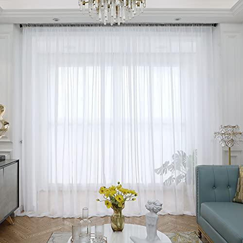 Transparente weiße Vorhänge, 244 cm lang, 2 Paneele, durchsichtig, weiß, beige, grau, lila, rosa, Größe 63, 72, 95, 108, 145 cm, Schlafzimmer, Kinder, Wohnzimmer, Hof