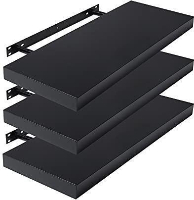 EUGAD Wandregal 60cm, Modern Schwarz, Hängeregal 3er Set für die Wand, Schweberegal für DVD CD Bilderrahmen Pflanzen, Schwebendes Design,0050QJ-3