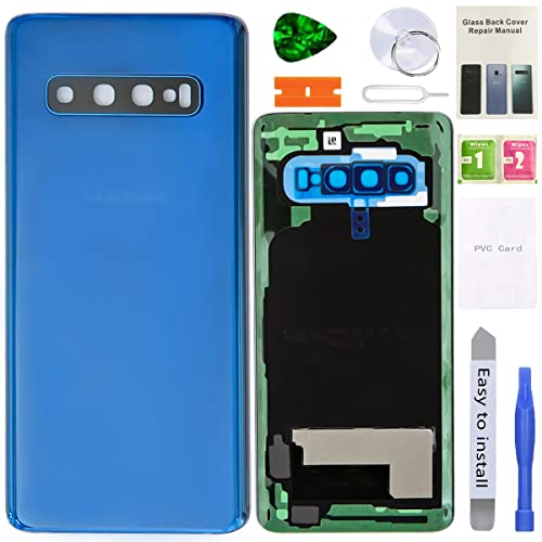 XFU Akkudeckel Backcover für Samsung Galaxy S10 G973F Original Rückseite Glas Batterieabdeckung Ersatz Reparatur Set Mit Kameraobjektiv,Kleber,Werkzeuge,Reparaturanleitung,Handyhülle(Prism Blau)