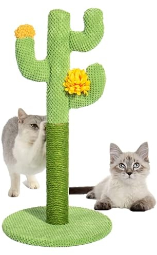 CiCixixi Rascador para Gatos Cactus - Poste en Cuerda de Yute Natural con Base Estable para Gatitos y Adultos en Interiores 30X60 cm