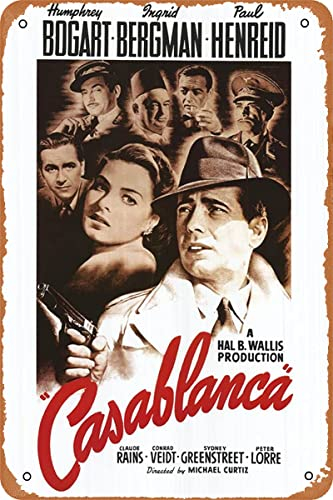 TersShawl Casablanca (1942) Klassisches Filmposter, Metallschild, Vintage-Blechschild, Wanddekoration, 20,3 x 30,5 cm