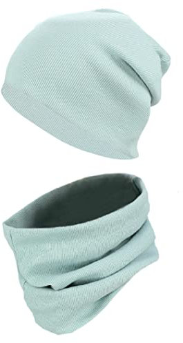 TupTam Mütze und Schal Kinder Set – Weiches Schal Mütze Set Kinder für Herbst und Winter, Farbe: Rippstoff Mineralgrün, Größe: 56-62