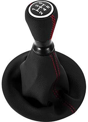 DOMENICA 5 Velocidades Pomo Palanca de Cambios Cuero con Funda Compatible de Peugeot Partner 2008-2022 Citroen Berlingo III MK3 (Rojo)