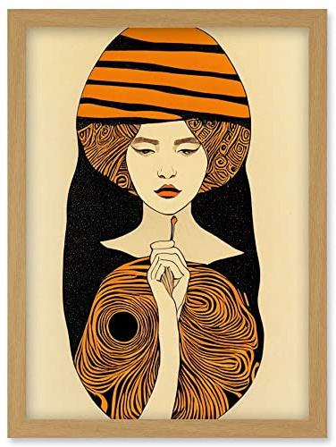 Wee Blue Coo Woman Portrait Retro Mid Century Modern illustration Art Nouveau Artwork Framed Wall Art Print A4